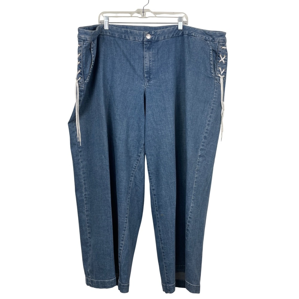 Glamour x Lane Bryant Womens 28 Blue Wide‎ Leg Lace Up Side Denim Jeans 1083706